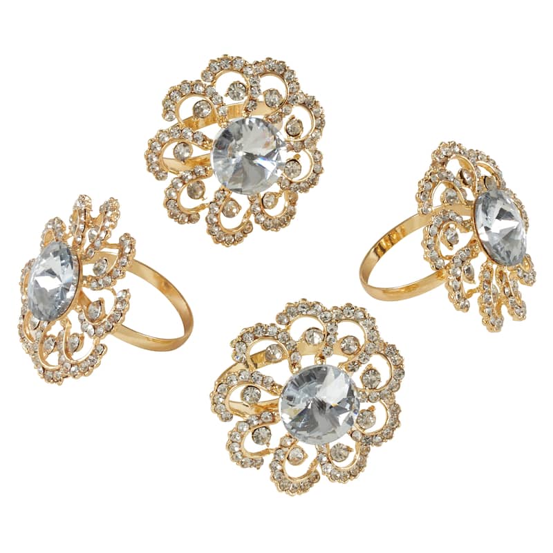 Jeweled Floral Napkin Rings (Set of 4)