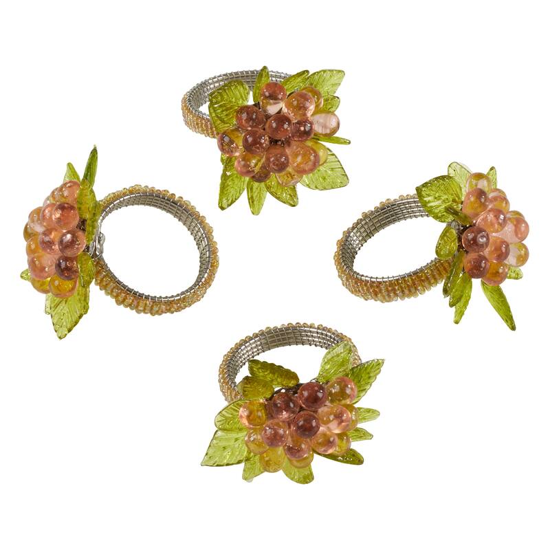 Flower And Leaves Design Beaded Napkin Rings (Set of 4)