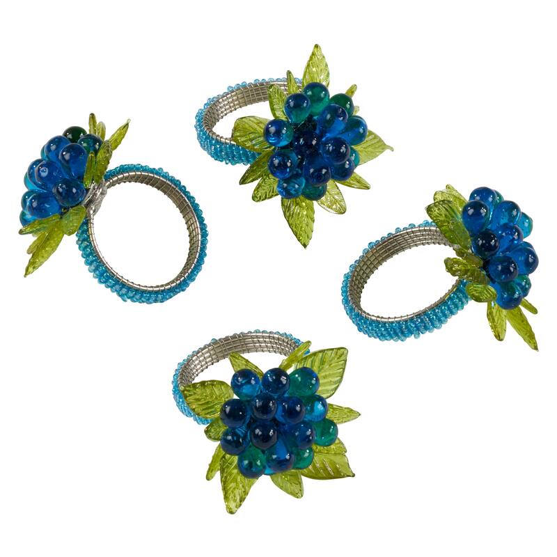 Flower And Leaves Design Beaded Napkin Rings (Set of 4)