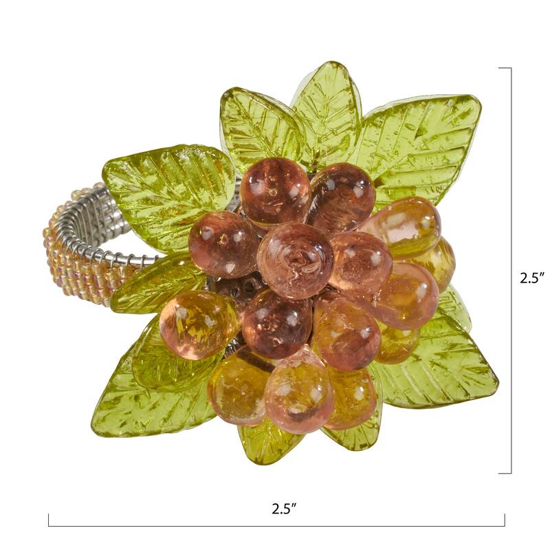 Flower And Leaves Design Beaded Napkin Rings (Set of 4)