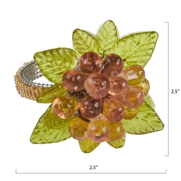 dimension image slide 2 of 4, Flower and Leaves Design Beaded Napkin Rings (Set of 4)
