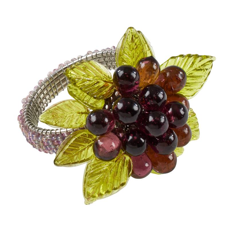 Flower And Leaves Design Beaded Napkin Rings (Set of 4) - Purple