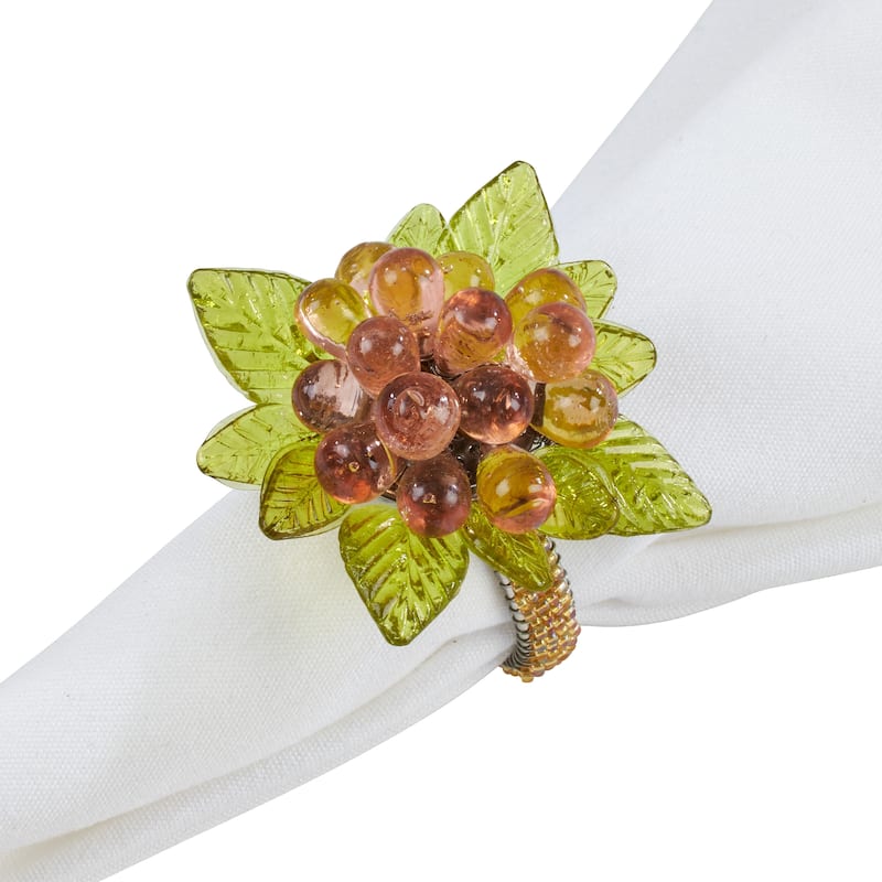 Flower And Leaves Design Beaded Napkin Rings (Set of 4)