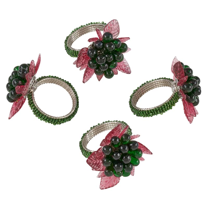 Flower And Leaves Design Beaded Napkin Rings (Set of 4)