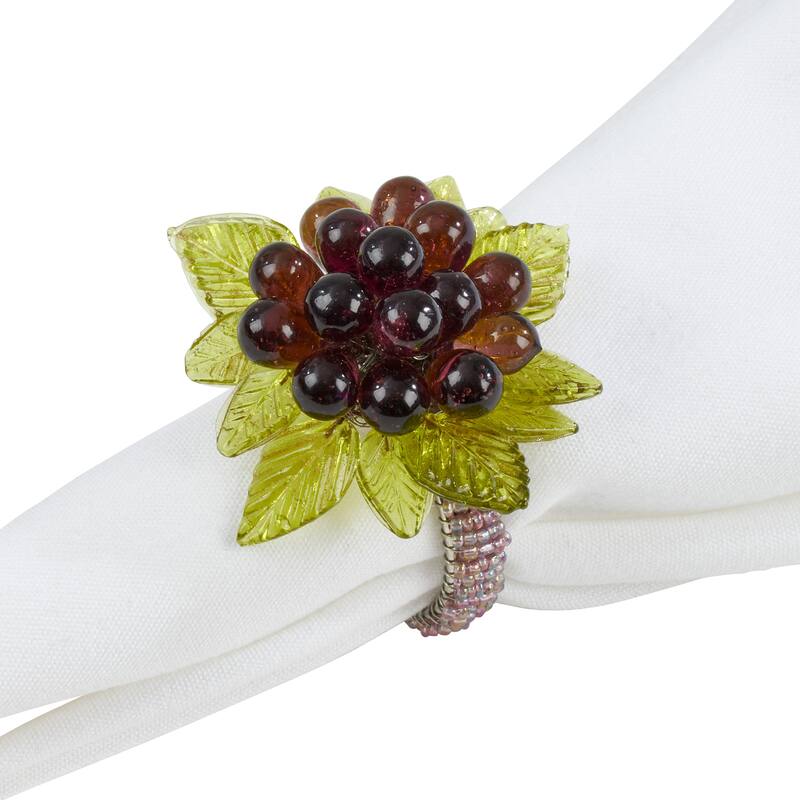 Flower And Leaves Design Beaded Napkin Rings (Set of 4)