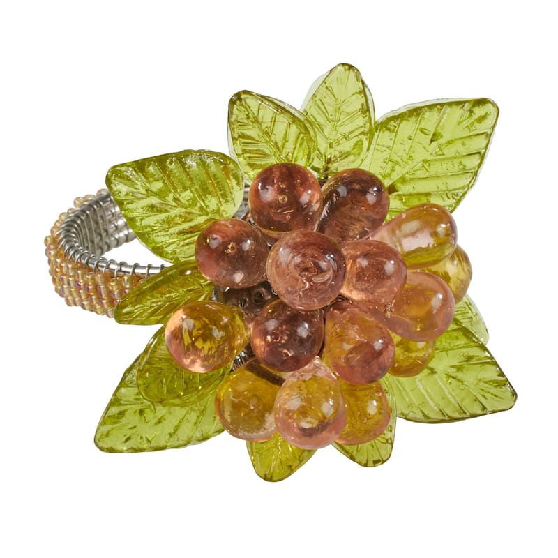 Flower And Leaves Design Beaded Napkin Rings (Set of 4) - Amber