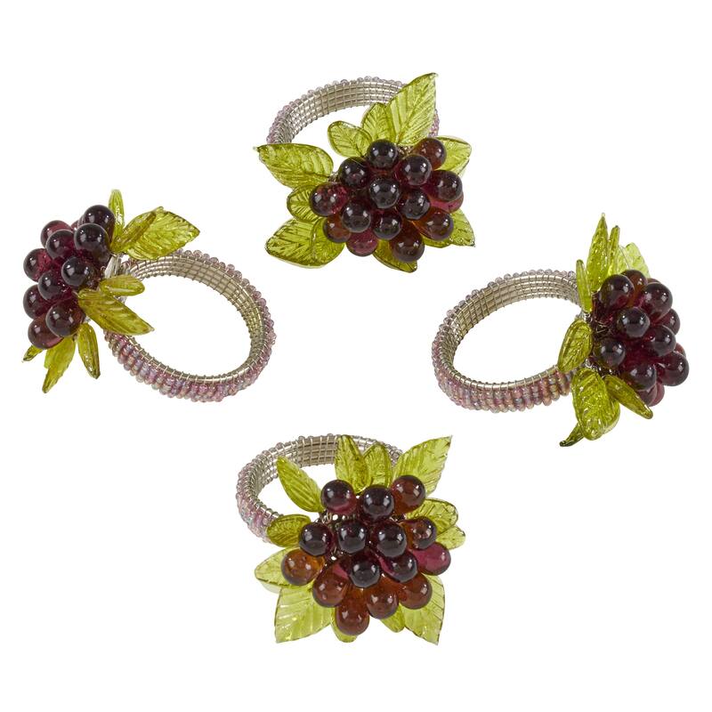 Flower And Leaves Design Beaded Napkin Rings (Set of 4)