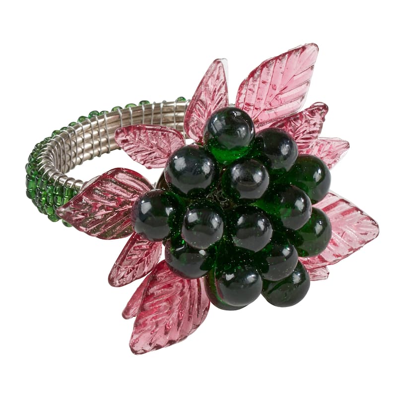 Flower And Leaves Design Beaded Napkin Rings (Set of 4) - green