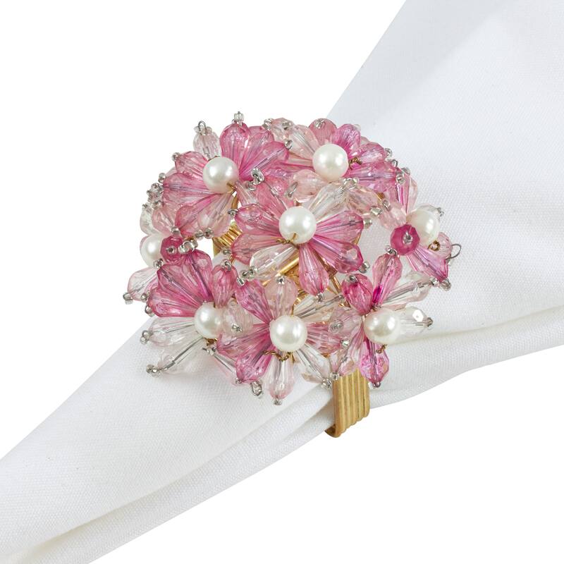 Napkin Rings With Beaded Floral Design (Set of 4)