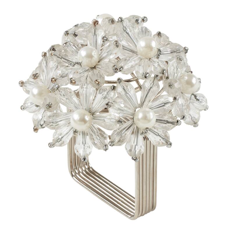 Napkin Rings With Beaded Floral Design (Set of 4)