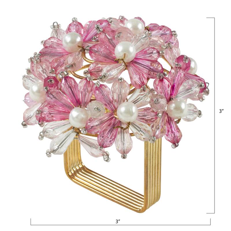 Napkin Rings With Beaded Floral Design (Set of 4)