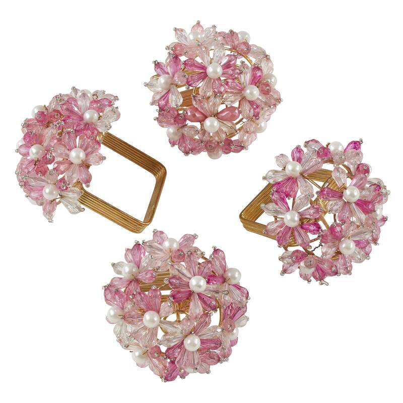 Napkin Rings With Beaded Floral Design (Set of 4)