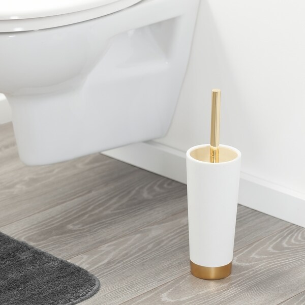 white wooden toilet brush holder