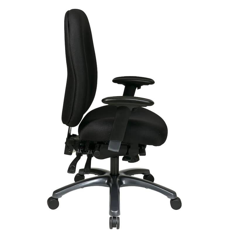 Multi-Function High-Back Office Chair with Seat Slider and Titanium Finish Base.