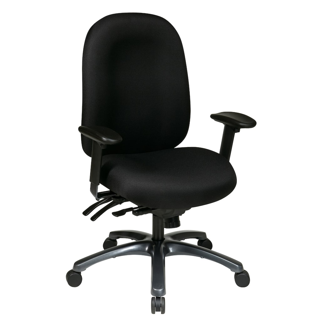 Multi-Function High-Back Office Chair with Seat Slider and Titanium Finish Base.