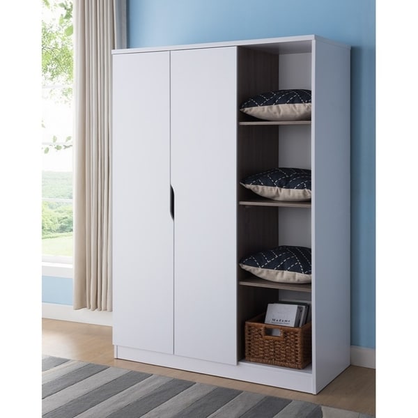 Wooden Wardrobe With Open Side Shelves White And Brown On Wooden Wardrobe With Open Side Shelves White And Brown On Free Shipping Today 23467722
