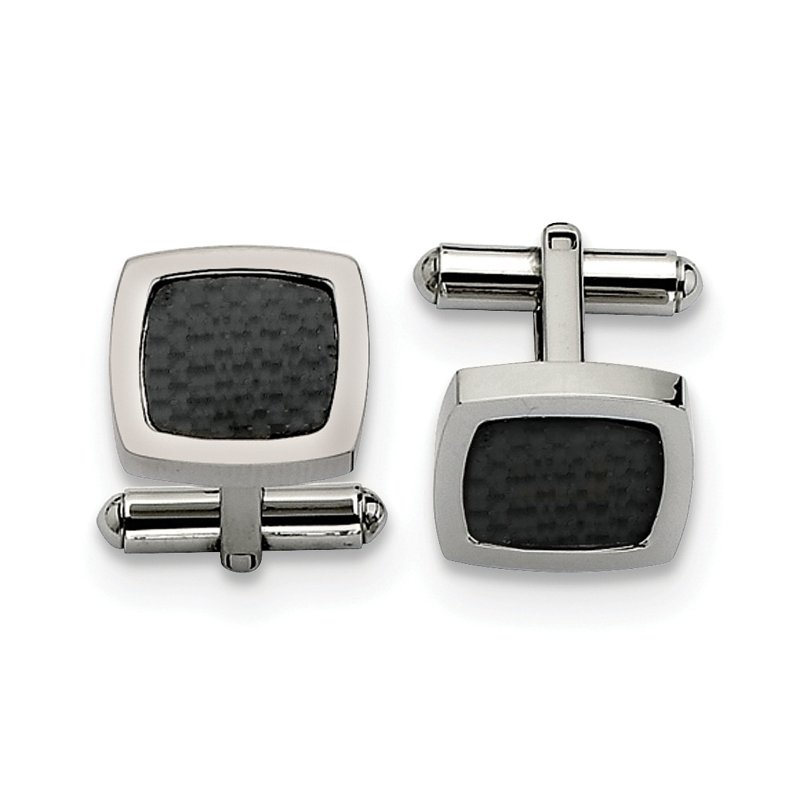 Stainless Steel Polished Black Carbon Fiber Inlay Cuff Links