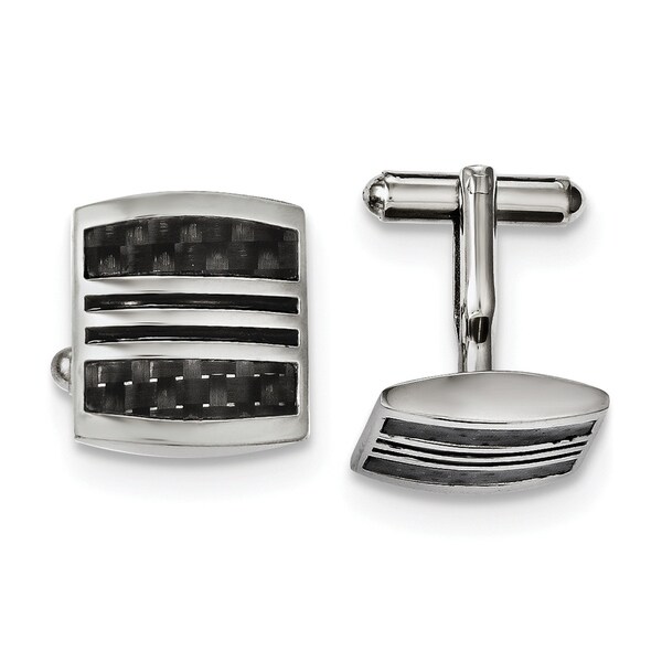 Stainless Steel Polished Black Carbon Fiber Inlay Cuff Links