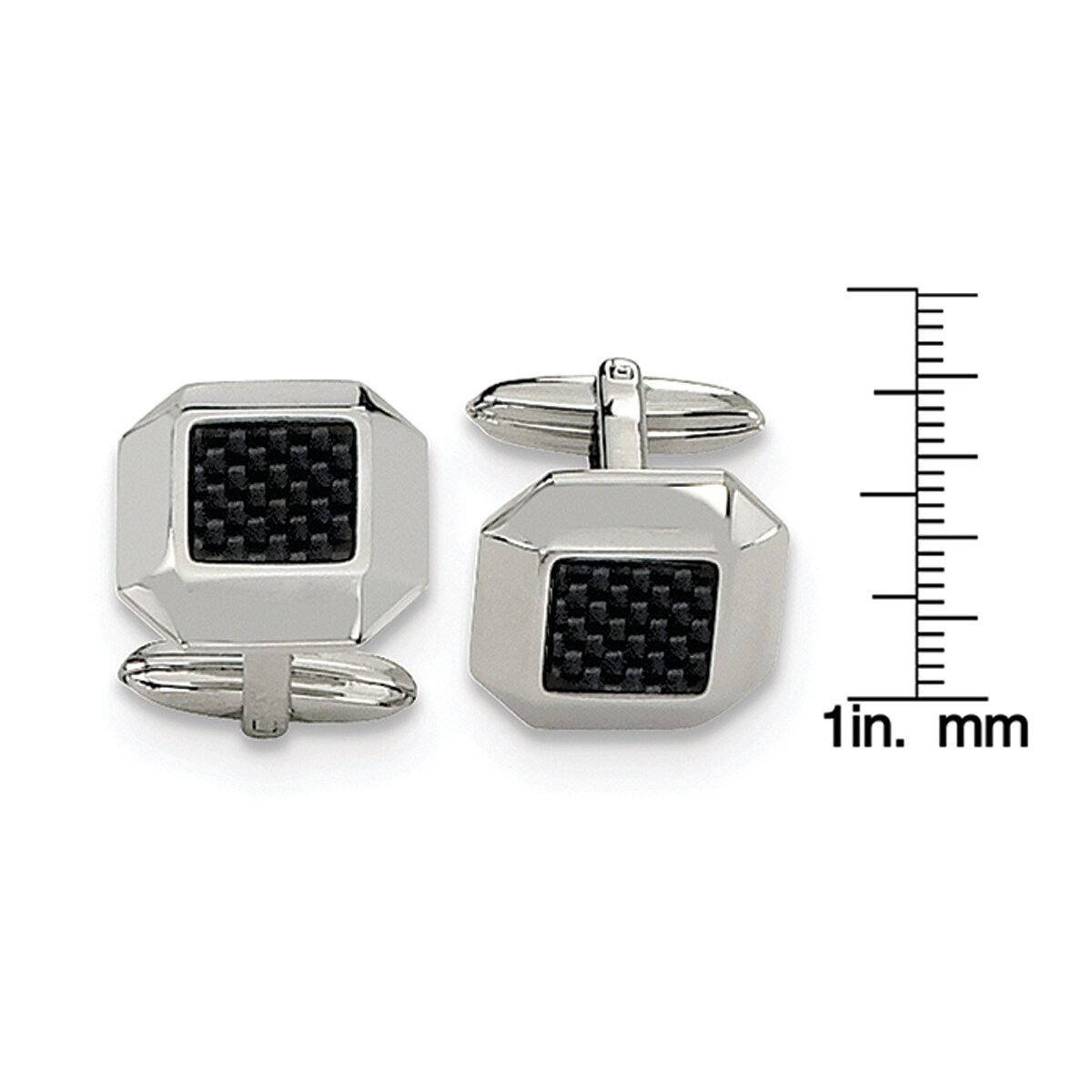 Stainless Steel Polished Black Carbon Fiber Inlay Cuff Links