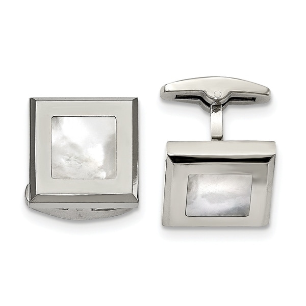 Chisel Stainless Steel Polished Mother of Pearl Men's Cuff Links. Opens flyout.