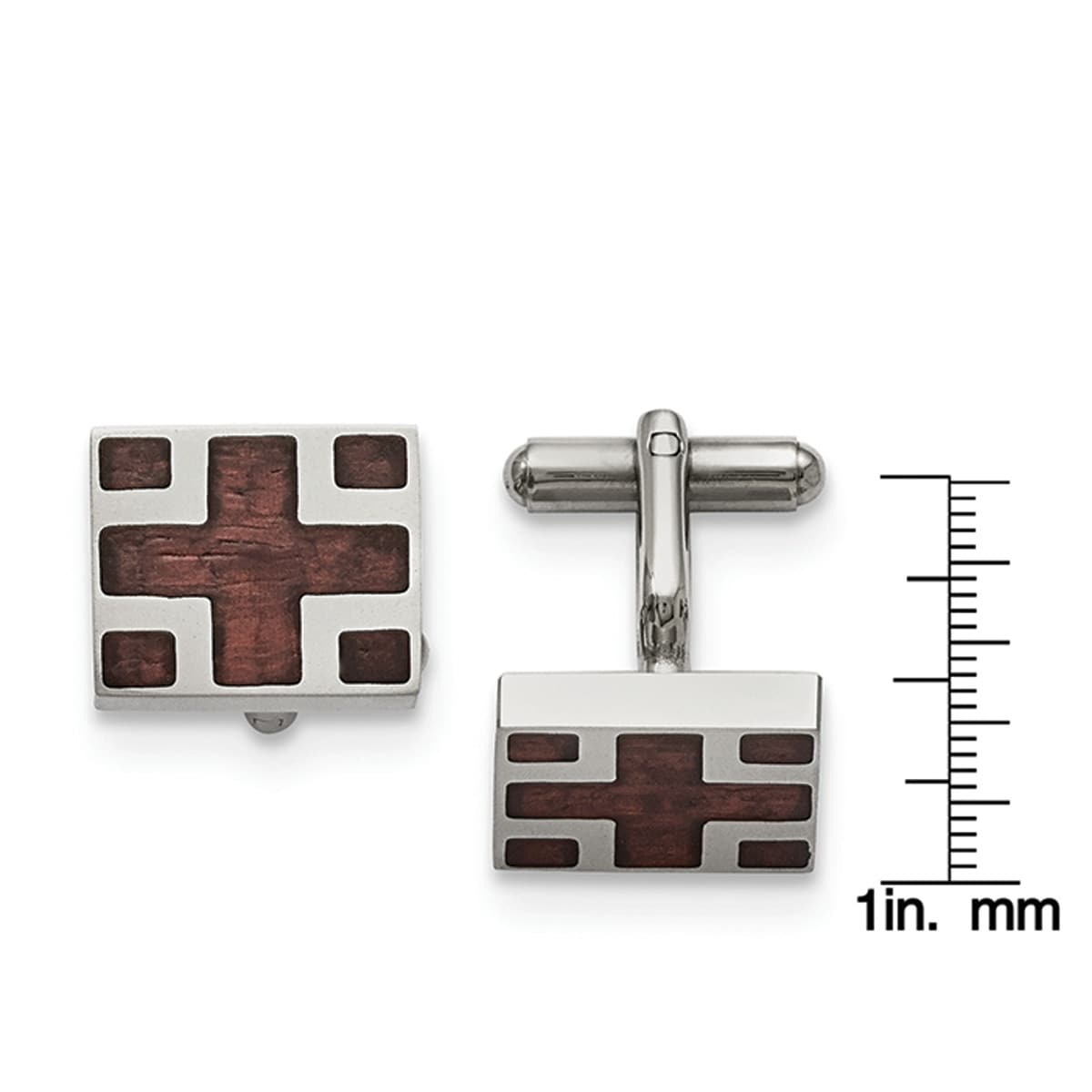 Stainless Steel Polished Wood Inlay Cuff Links