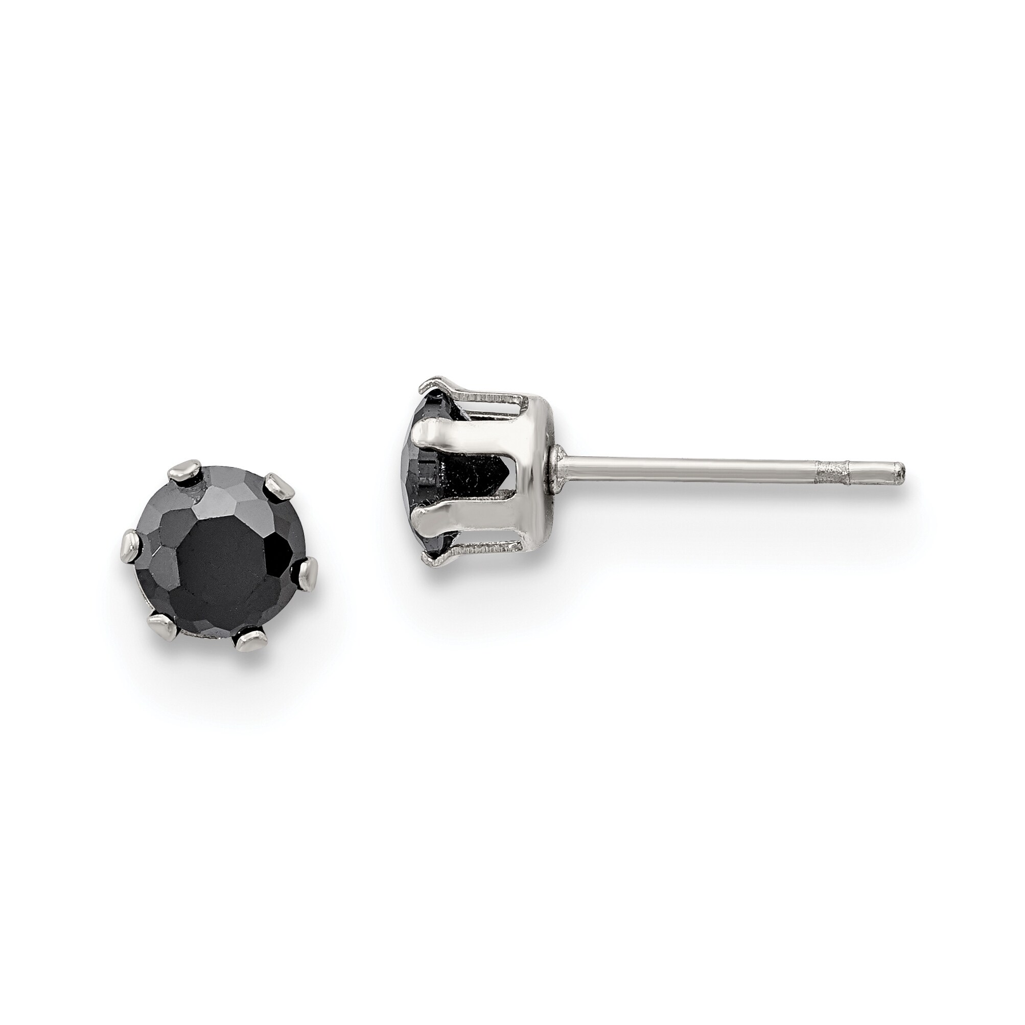 Stainless Steel Polished 5mm Round CZ Stud Post Earrings