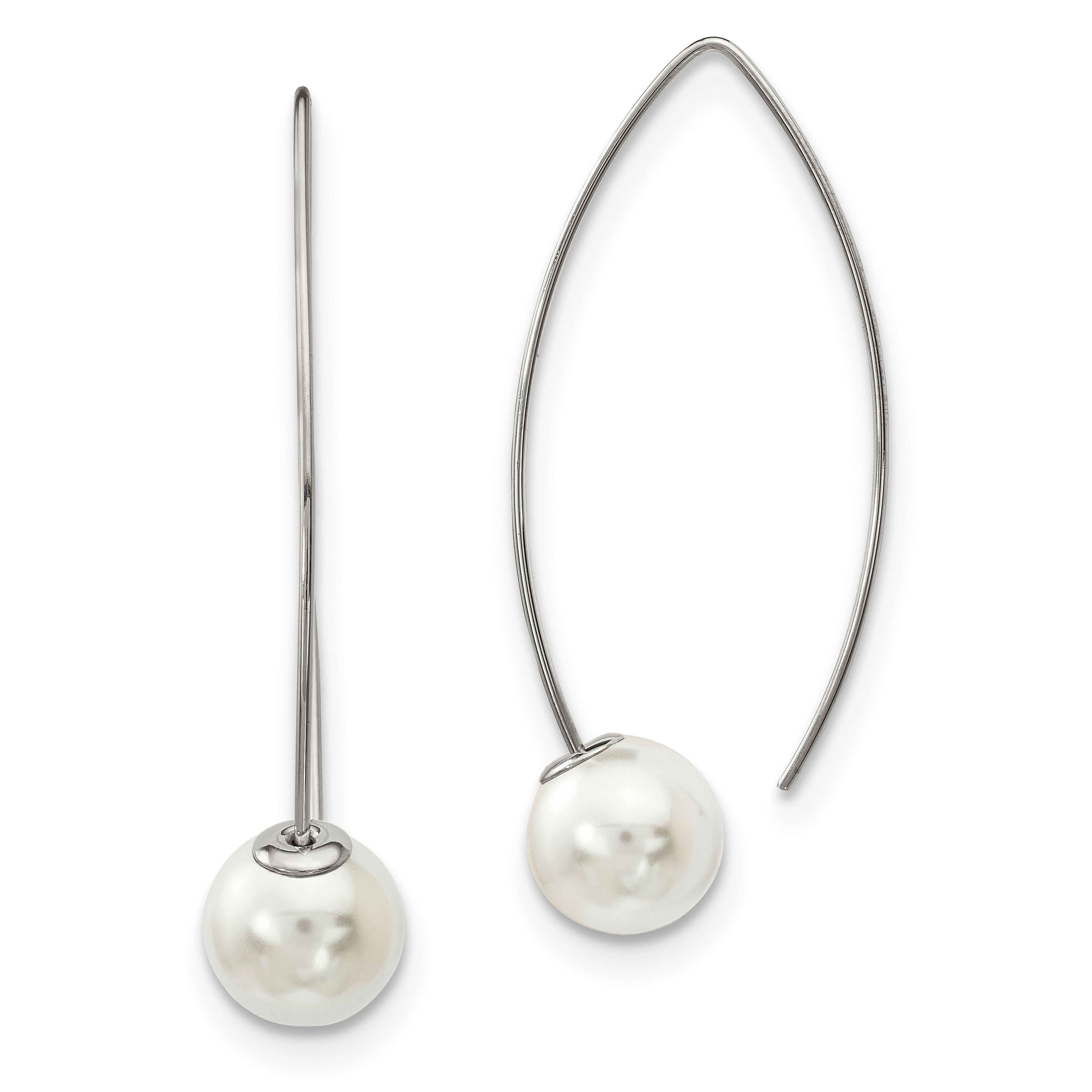 Stainless Steel Polished Simulated Pearl Square Post Earrings