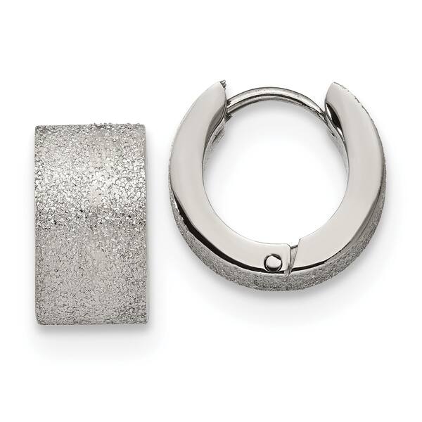 Stainless Steel Polished and Sand Blasted 2.0mm Hinged Hoop Earrings, Stainless Steel Polished and Sand Blasted 2.0mm Hinged Hoop Earrings,