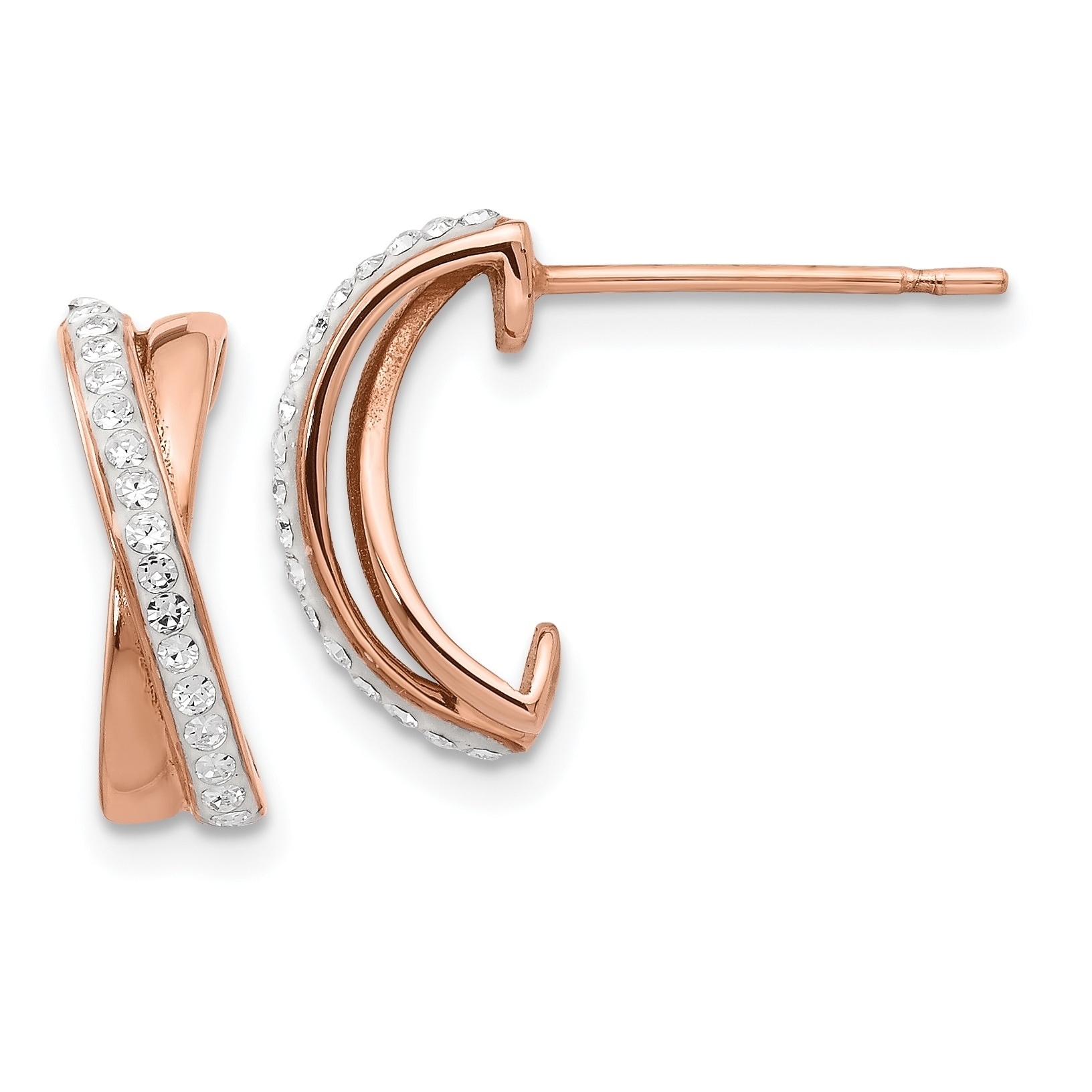 Stainless Steel Polished Rose IP-plated w//Preciosa Crystal Post Earrings