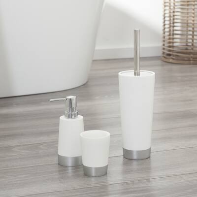 Sealskin 3-Piece Bathroom Accessories Set Glossy White and Silver Polyresin