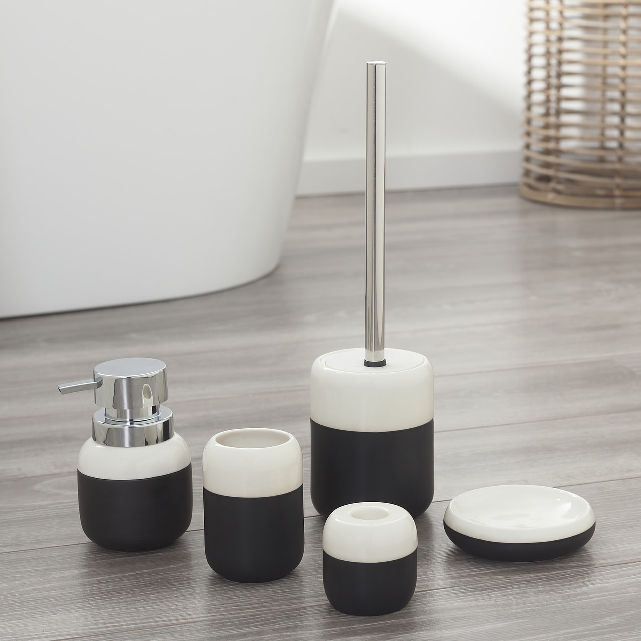 Sealskin 5 Piece Bathroom Accessories Set Sphere Black And White Porcelain On Sale Overstock 23477419