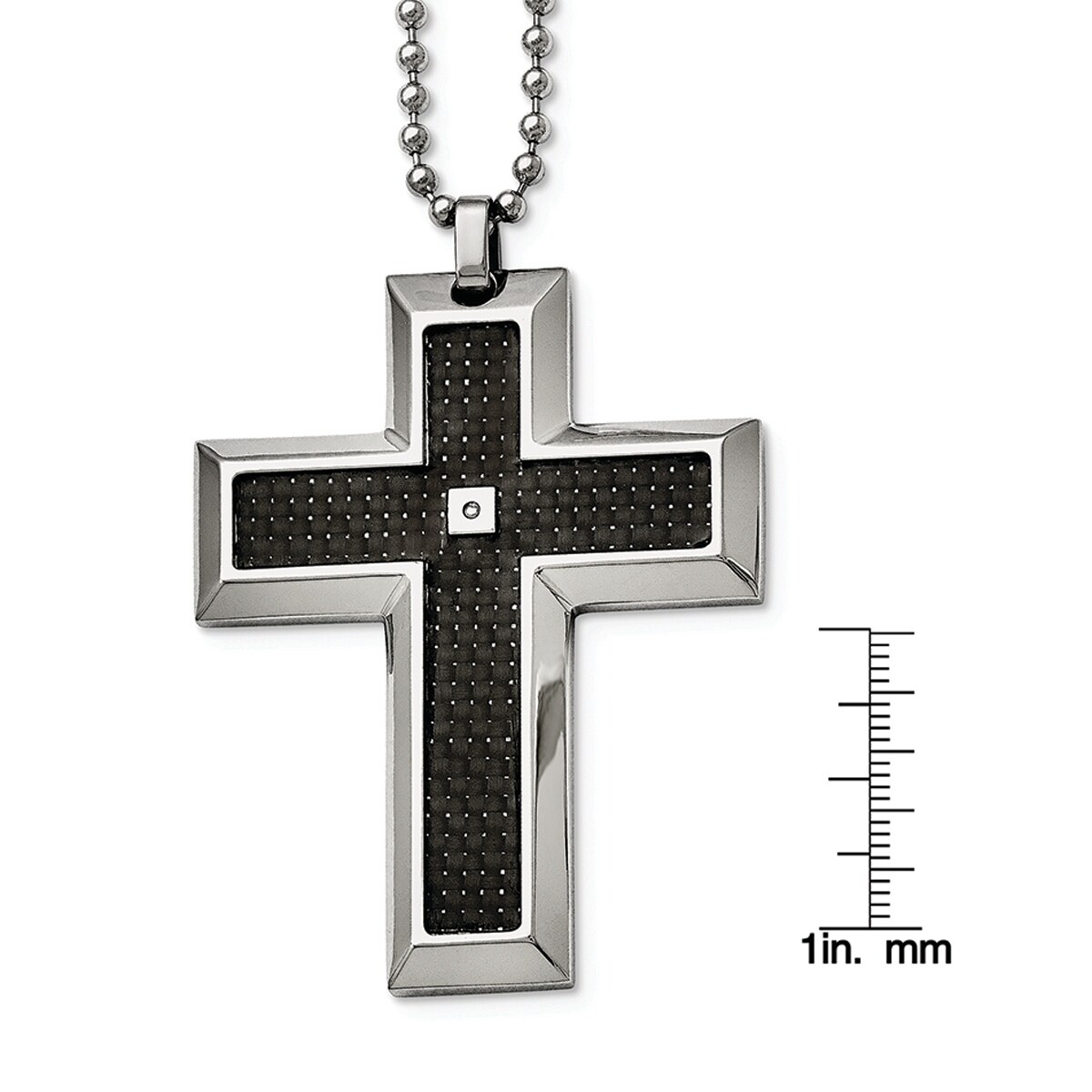 Stainless Steel Black Carbon Fiber w//.01ct.Diamond 24in Necklace