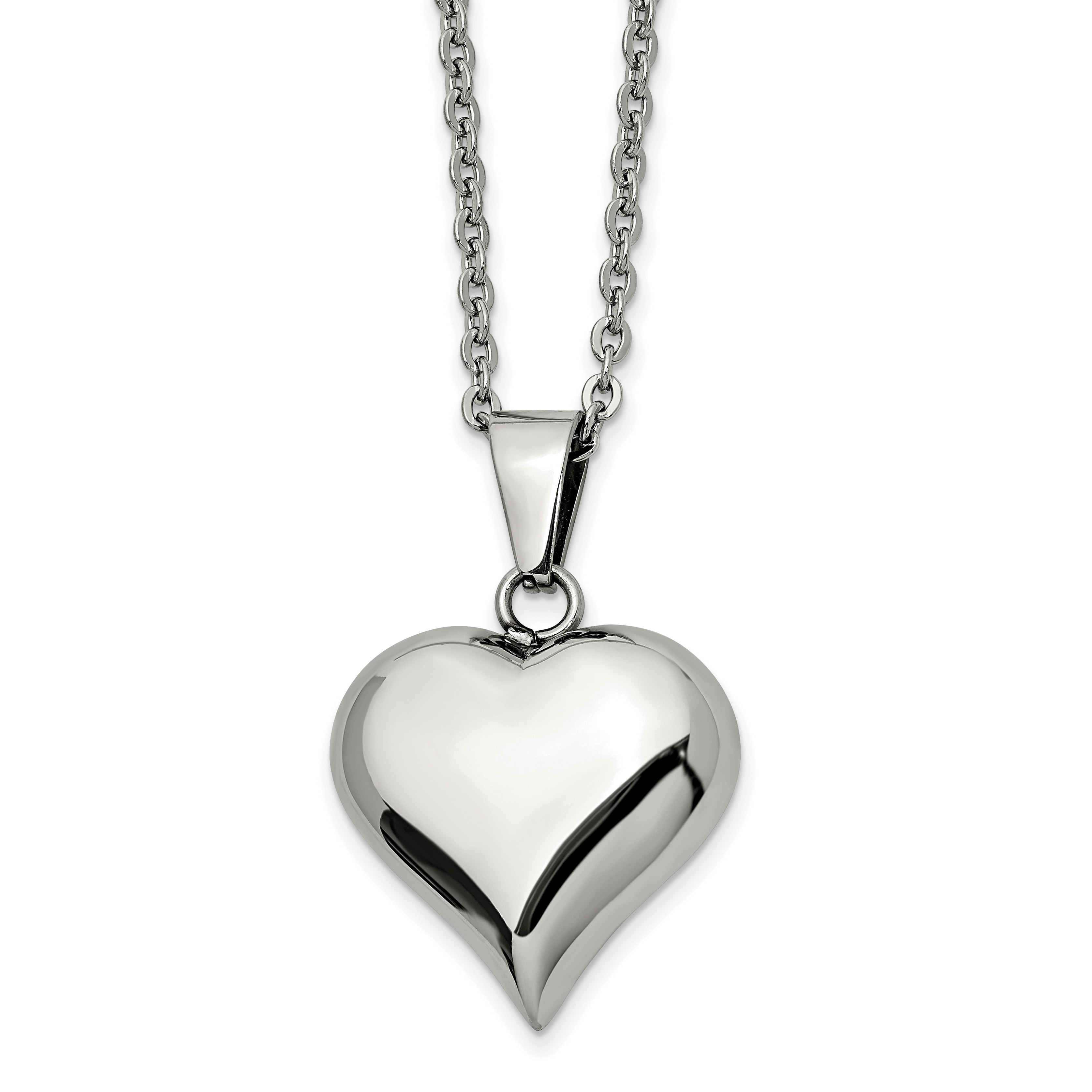 Stainless Steel Polished Puff Heart 20in Necklace