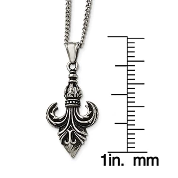 Stainless Steel Polished and Antiqued Fleur de Lis Necklace