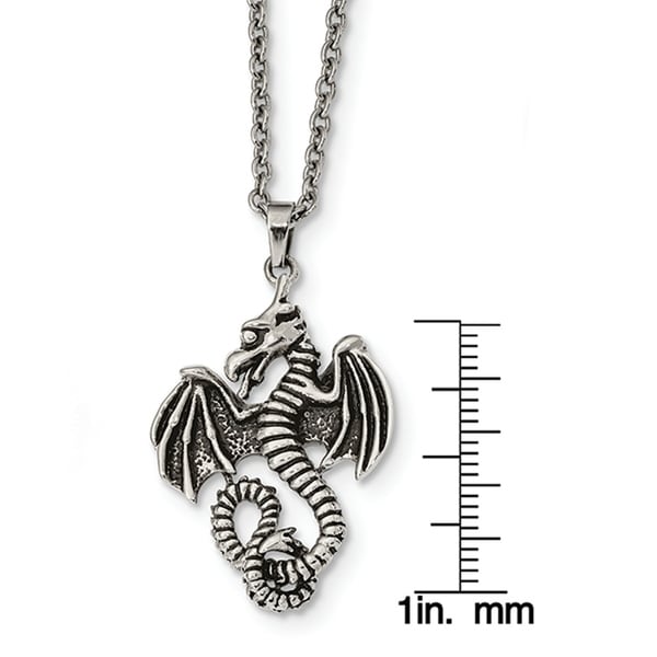 Stainless Steel Polished Fancy Lobster Closure Dragon Necklace 22 Inch