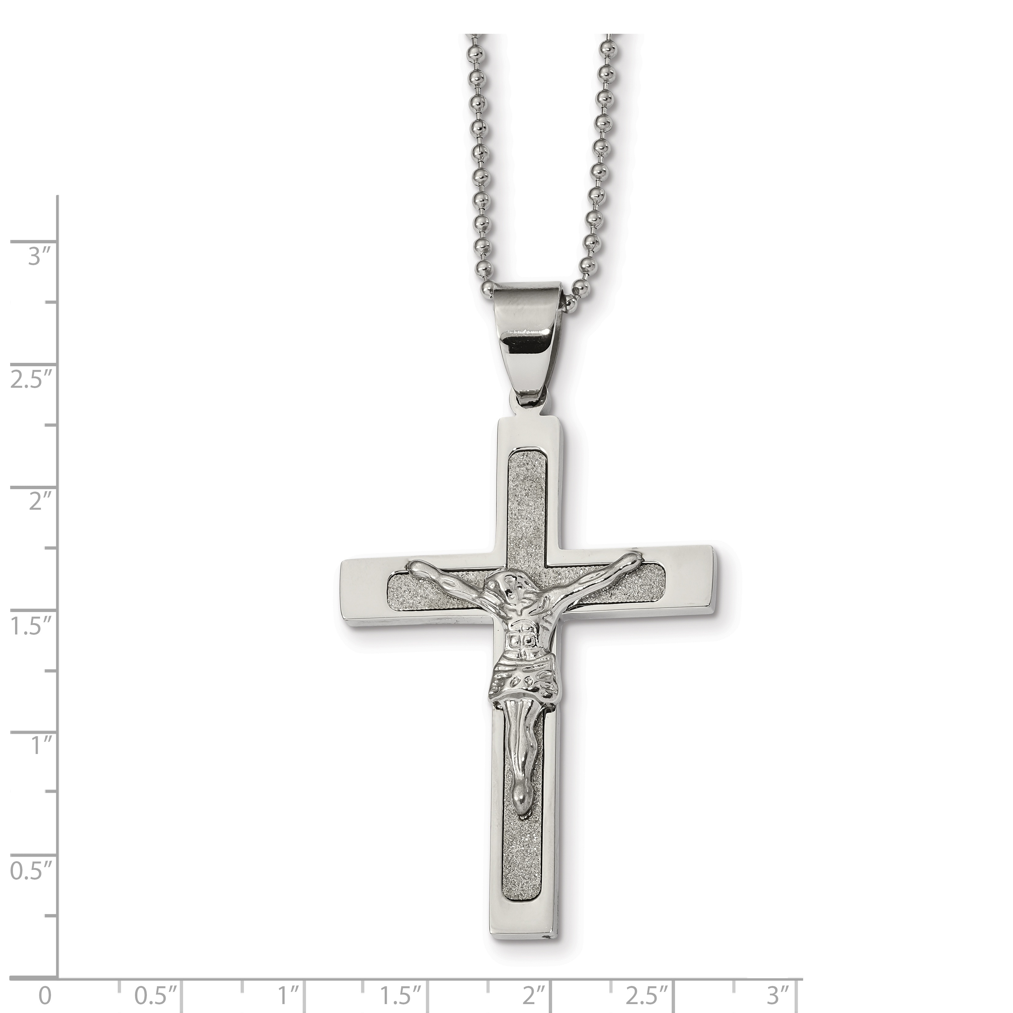Stainless Steel Polished Laser Cut Crucifix Necklace