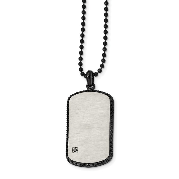 Stainless Steel Polished and Laser Cut Black IP CZ Necklace