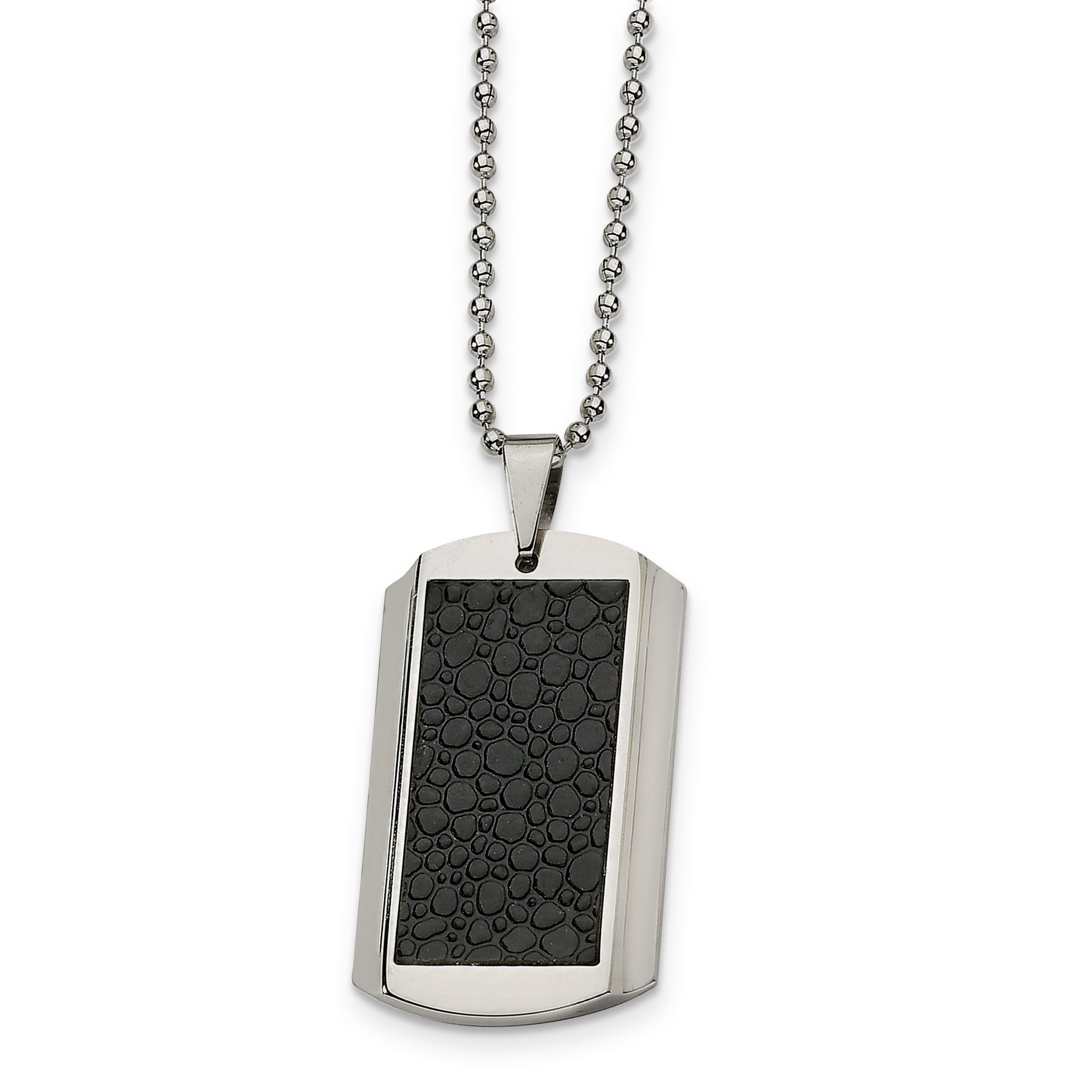Stainless Steel Black Stingray Leather Cross Pendant Necklace 24in