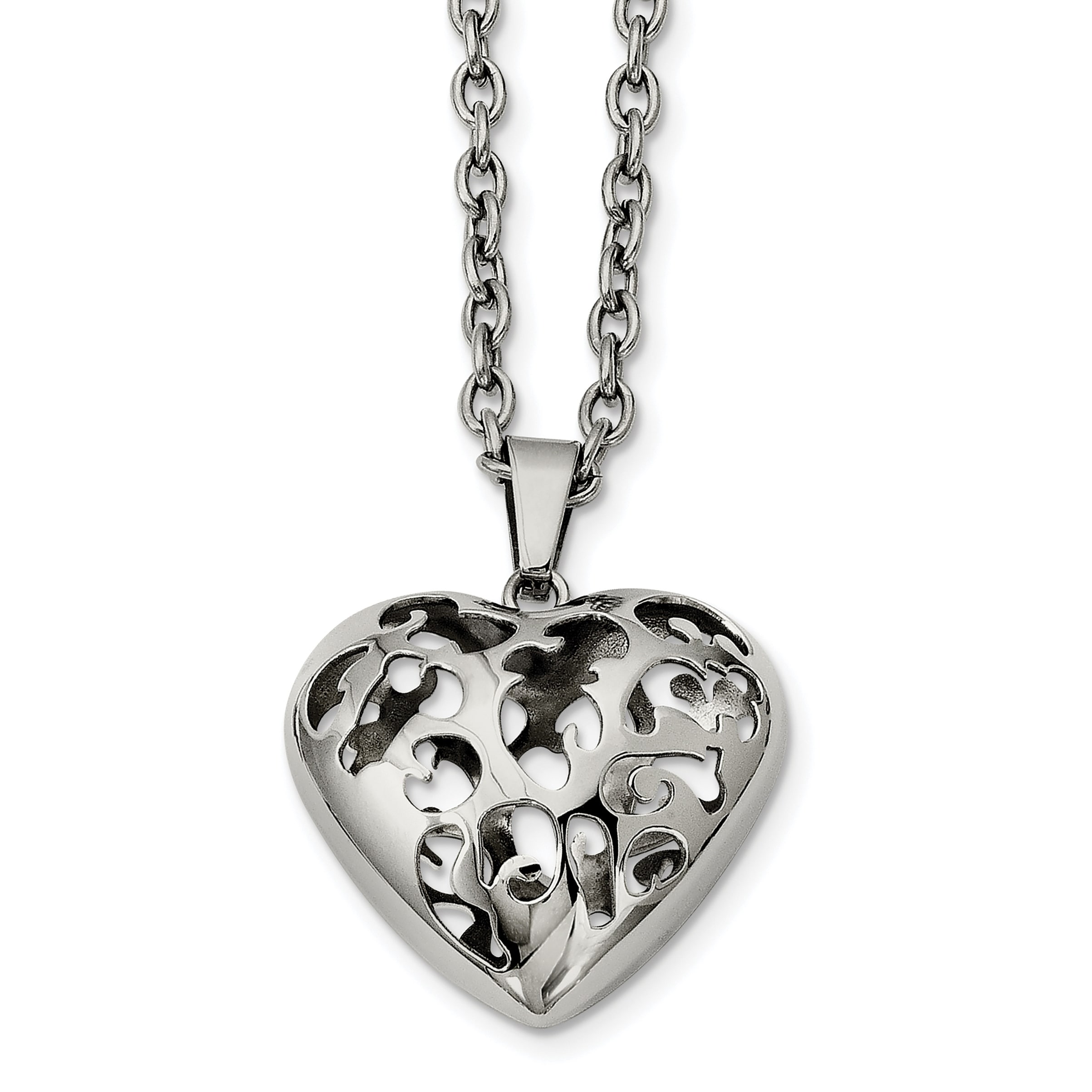Stainless Steel Polished Puff Heart 20in Necklace