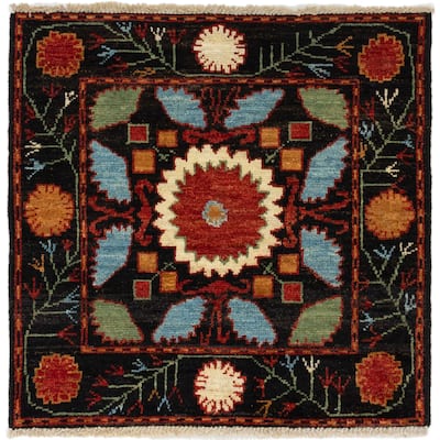 ECARPETGALLERY Hand-knotted Shalimar Black Wool Rug - 4'0 x 4'3