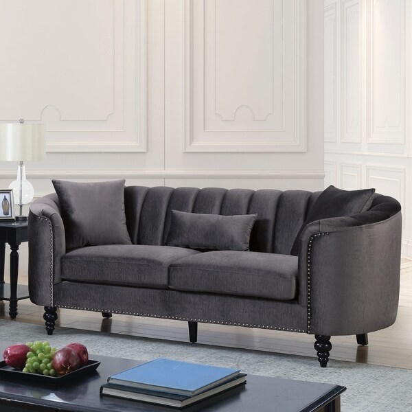 Shop Silver Orchid Cerdan Tufted Velvet Microfiber Sofa - On Sale