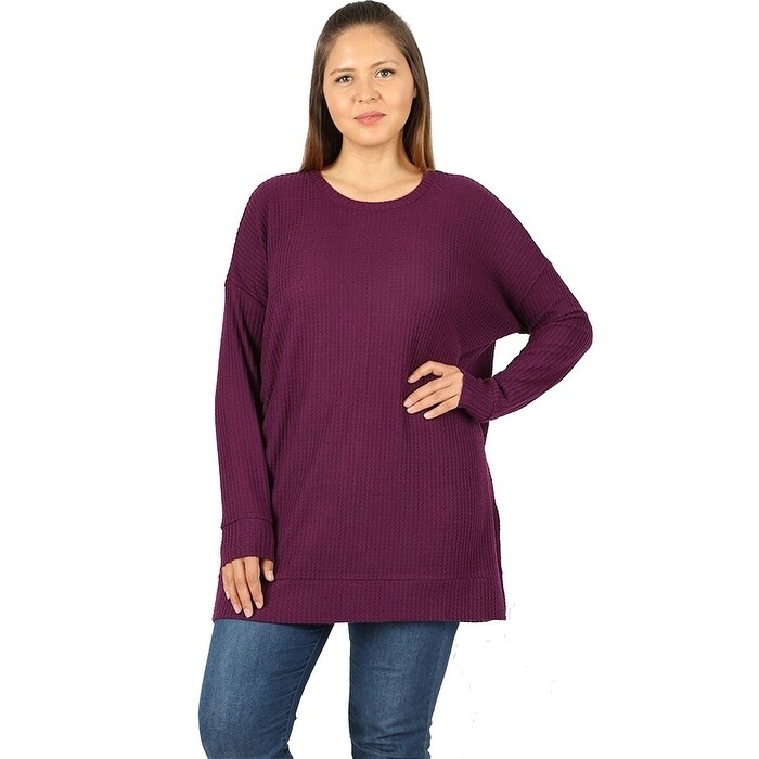 JED Plus Round Neck Brushed Waffle Thermal Tunic Top - Overstock 23481136