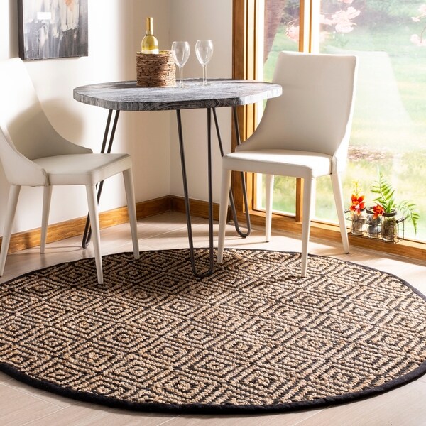 Safavieh Handmade Natural Fiber Diamond Geo Natural Black Jute Rug 7 X 7 Round