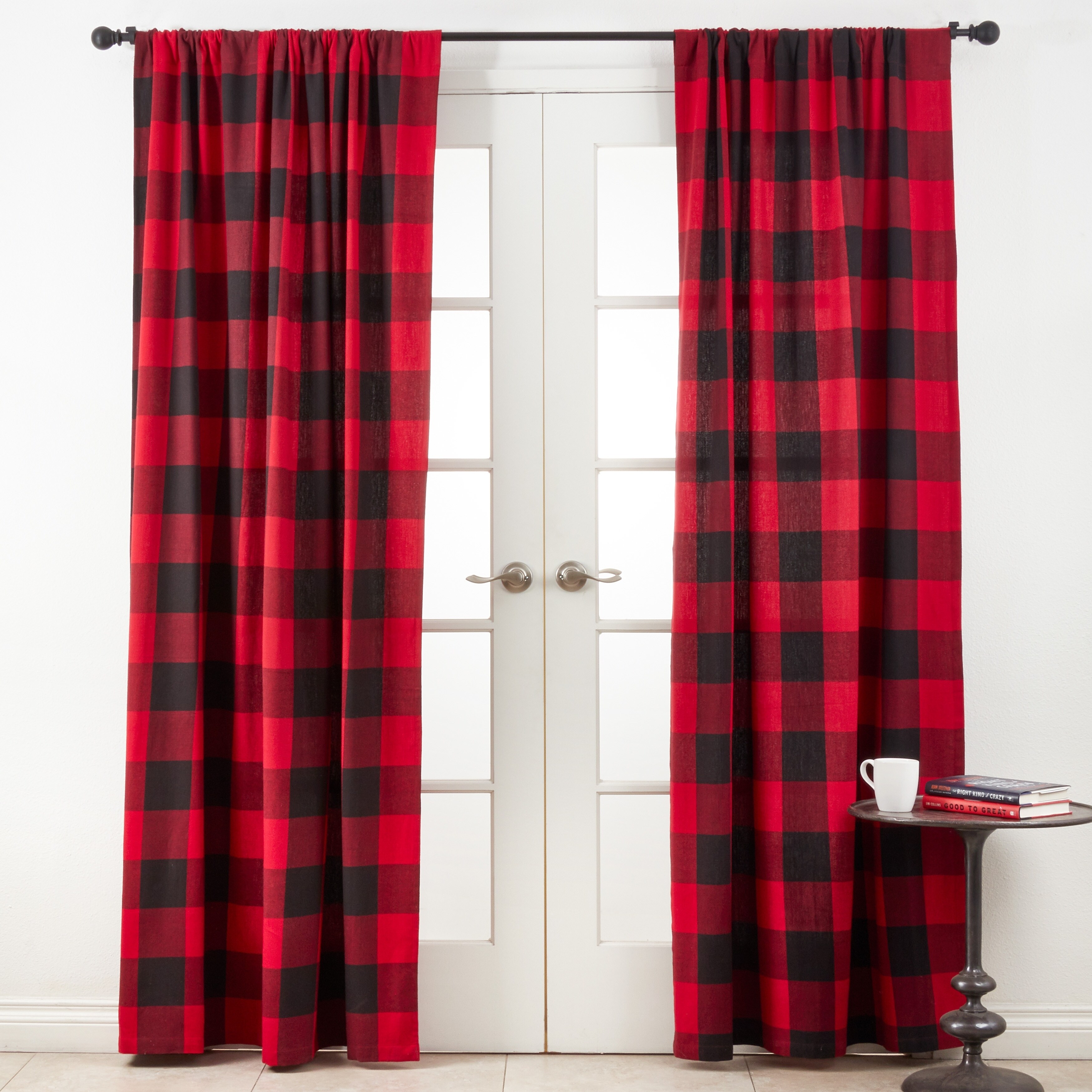 Red and black plaid curtains