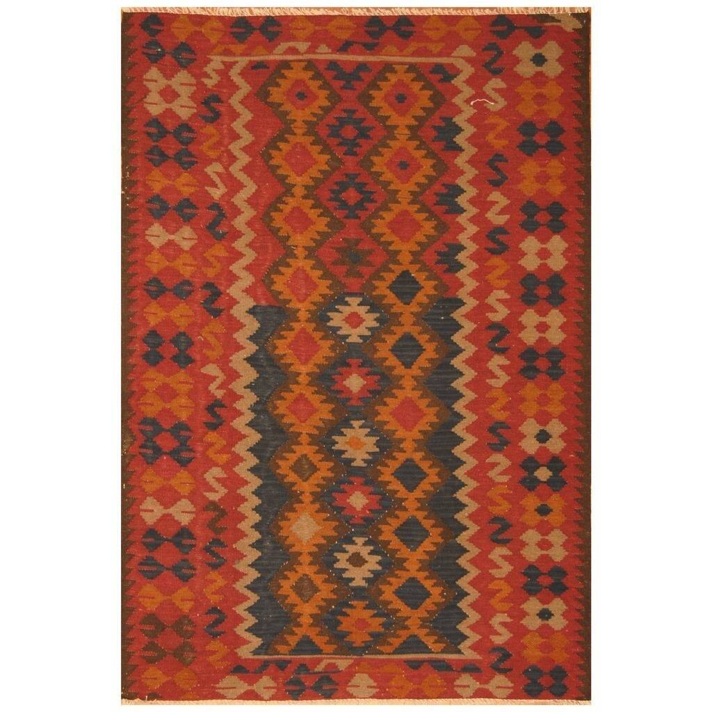 Handmade One-of-a-Kind Mimana Wool Kilim (Afghanistan) - 5'3 x 7'9