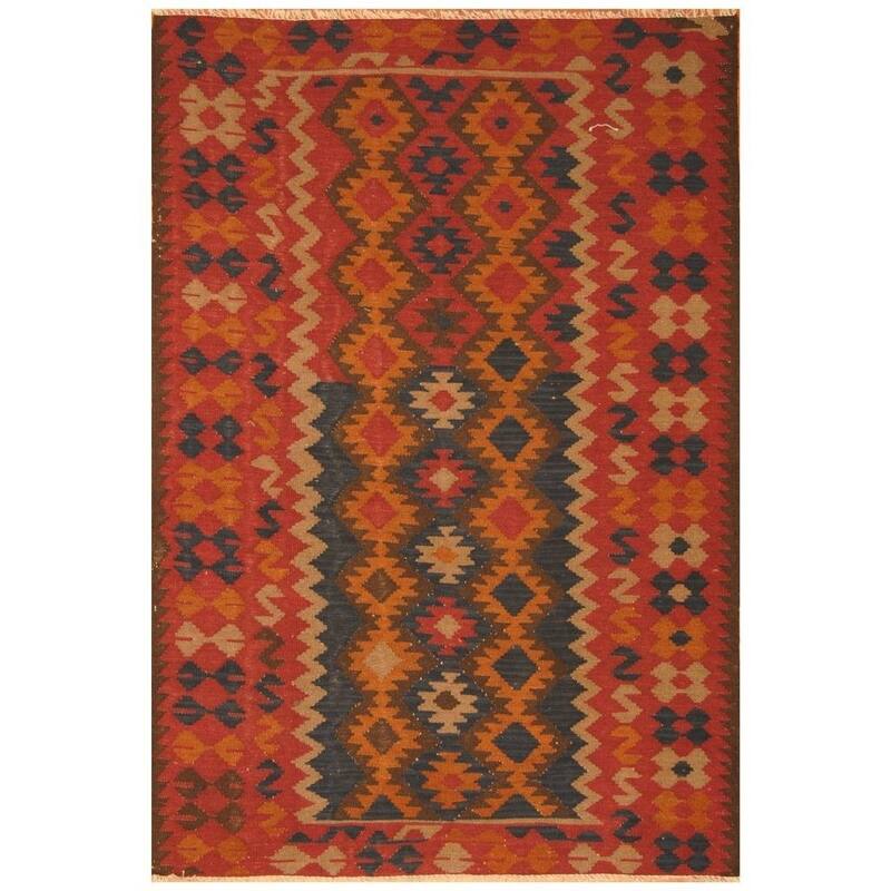 Handmade One-of-a-Kind Mimana Wool Kilim (Afghanistan) - 5'3 x 7'9