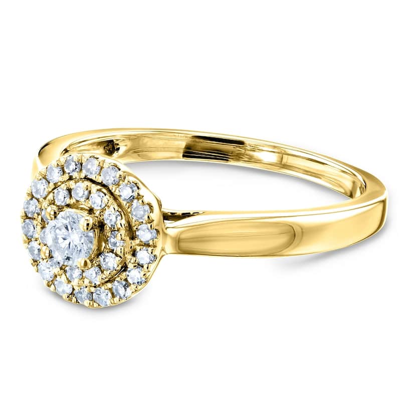 Annello by Kobelli 14k Gold 1/5 Carat TDW Round Circle Cluster Double Halo Taper Shank Diamond Ring