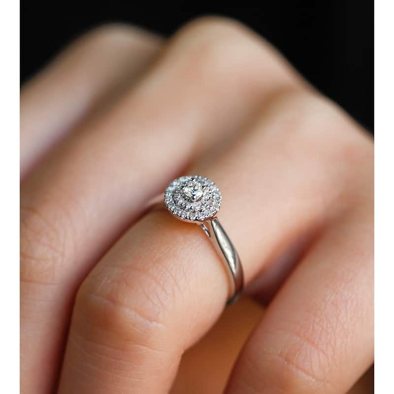 Annello by Kobelli 14k Gold 1/5 Carat TDW Round Circle Cluster Double Halo Taper Shank Diamond Ring
