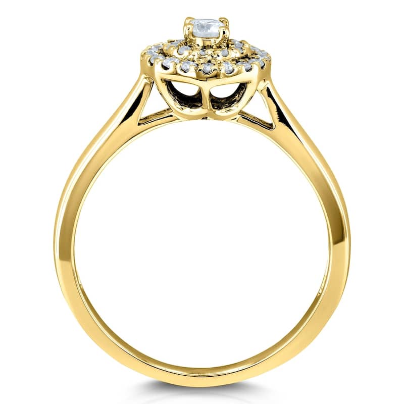 Annello by Kobelli 14k Gold 1/5 Carat TDW Round Circle Cluster Double Halo Taper Shank Diamond Ring