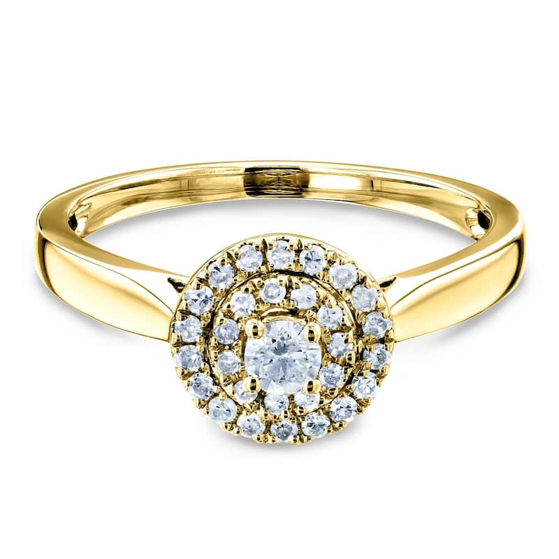 Annello by Kobelli 14k Gold 1/5 Carat TDW Round Circle Cluster Double Halo Taper Shank Diamond Ring